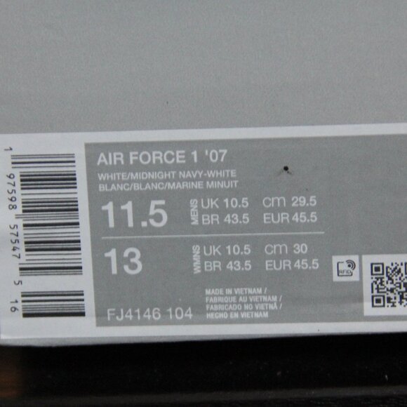 Nike Air Force 1 '07 White Midnight Navy (2024) (Size 11.5M) - Picture 5 of 5